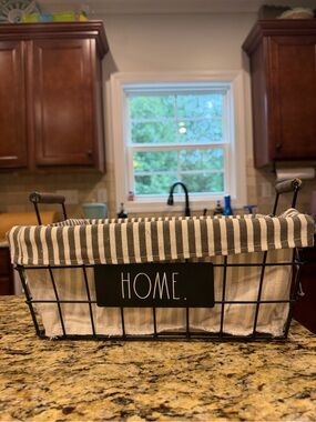 Rae Dunn Black Wire Basket with Striped Liner